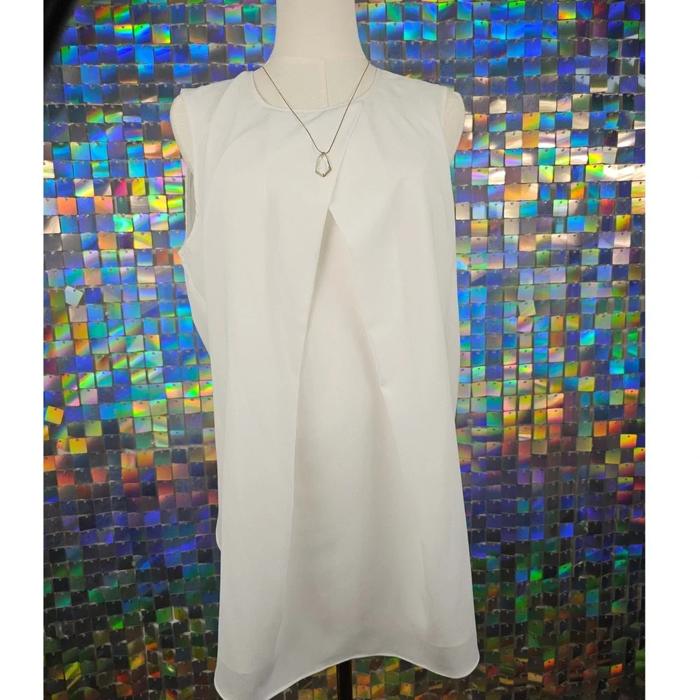 Women's White Sleeveless‎ Overlay Tunic Top
